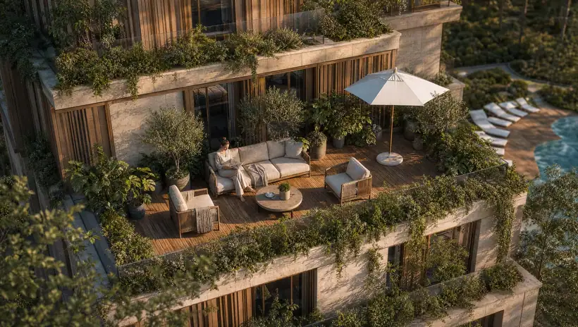Teras detayı — mimari görselleştirme, CG Crafts Studio