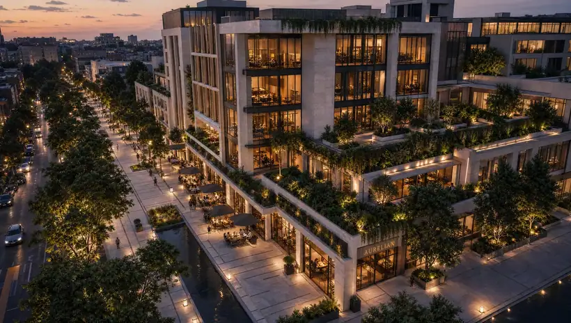 Ofis ve restoran binası — mimari görselleştirme, CG Crafts Studio
