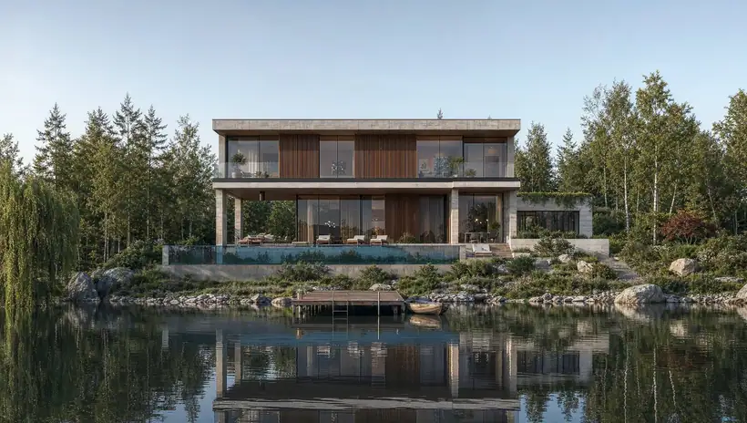 Göl evi cephesi — mimari görselleştirme, CG Crafts Studio