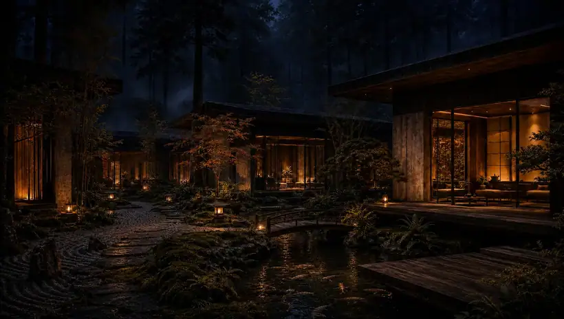 Spa merkezi gece — mimari görselleştirme, CG Crafts Studio
