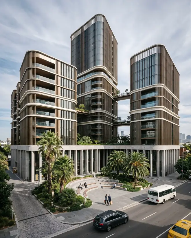 Ofis binası kuşbakışı — mimari görselleştirme, CG Crafts Studio